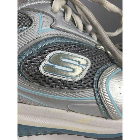 Skechers Shape Ups 12320 Silver Blue Leather Toning Rocker Walking Shoes Sz 7.5 - Picture 7 of 12